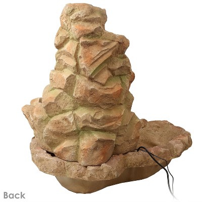 Light Brown Fiberglass Stone Springs Outdoor Water Fountain with LED Lights