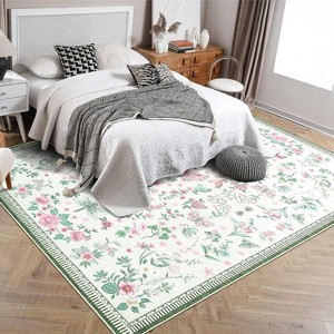 GustoWave Various sizes Modern Floral Machine Washable Indoor Waterproof Area Rug for Bedroom, Living Room, Pink - 1 of 4