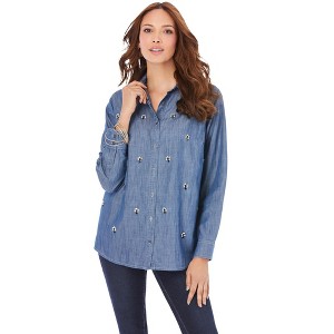Roaman's Women's Plus Size Gem Stud Big Shirt - 1 of 4