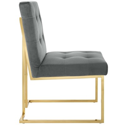 Gray Velvet Tufted Dining Chair with Gold Stainless Steel Base