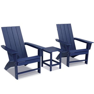 GARPROVM 2 Adirondack Chairs with Side Table HDPE Weather-Resistant Outdoor Patio Furniture