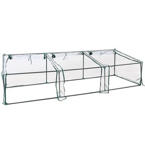 Sunnydaze Outdoor Portable Slanted Top Plant Shelter Mini Cloche Greenhouse with Zipper Doors - Clear - 1 of 4