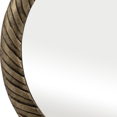 Round Bronze Hurricane Pattern Mirror with Wood Frame