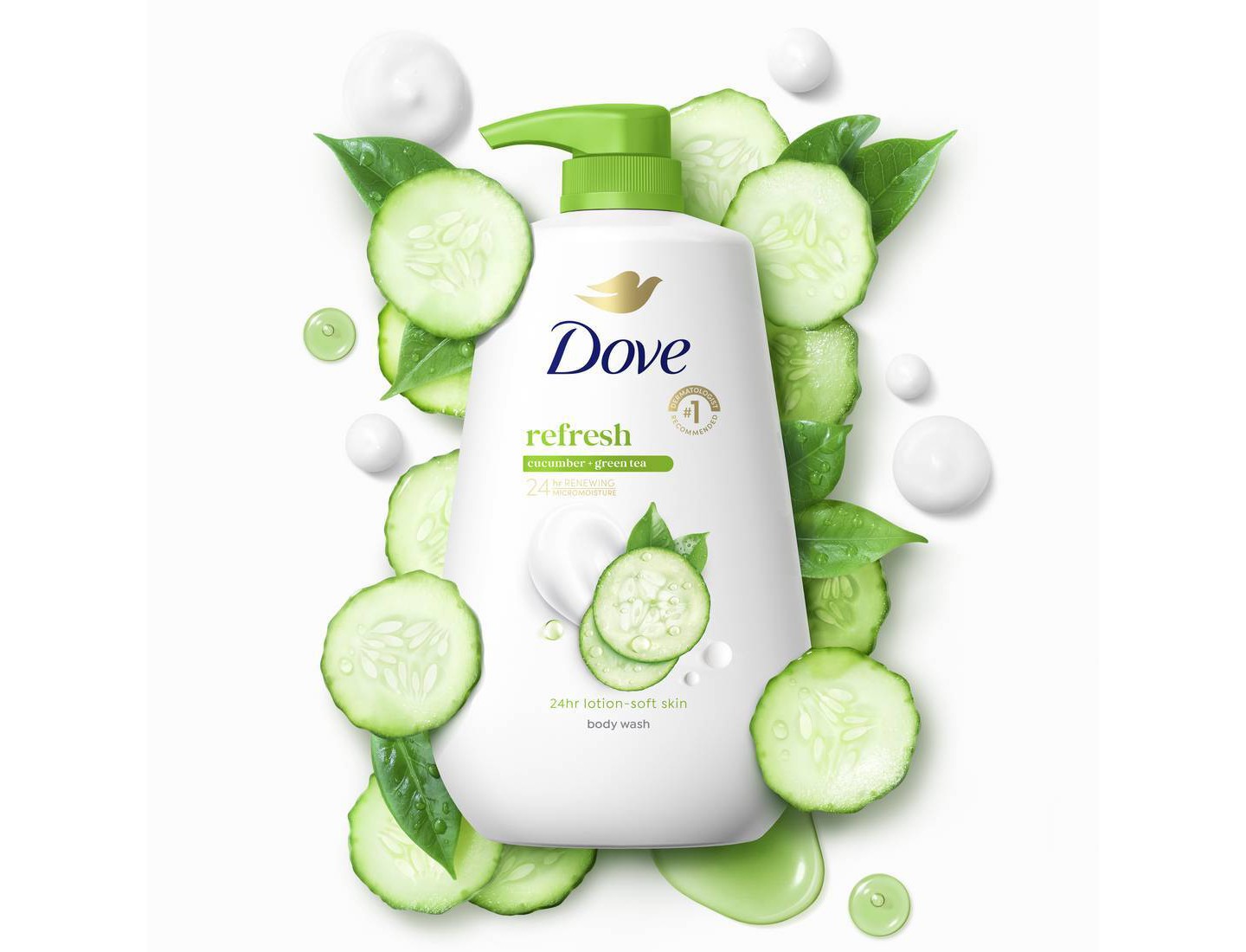 Гель для душа с дозатором Dove Beauty Refresh Cucumber & Green Tea, 30.6 fl oz, цвет: Зелёный — фото 4