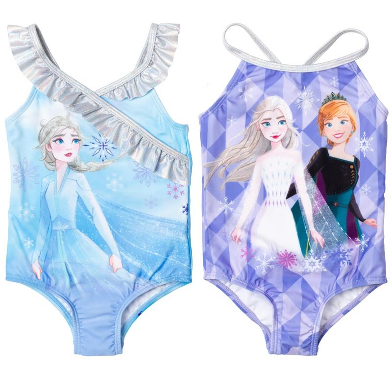 Disney Princess Anna Elsa Frozen Girls 2 Pack One Piece Bathing Suits Little Kid to Big Kid, 1 of 8