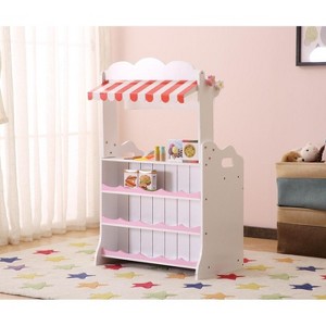 Infurnic Play Food and Toy Kitchens, Kids Funnel 2 In 1 Pink Pretend Kitchen and Market Stal, Playset for Toddler, Pink, 23.62"*16.92"*38.19" - 1 of 4