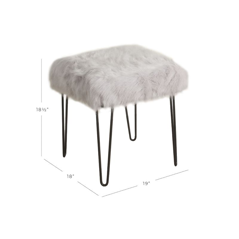 Faux Fur Square Gray Stool - HomePop, 5 of 8