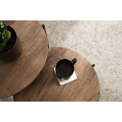 Ulani Natural Wood and Black Metal Round Nesting Tables