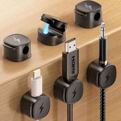 FONTOI 6 Pack Magnetic Cord Organizer, Cable Clips Holder for Nightstand, Round Cable Clips Wire Management, Universal Fit, Black, 0.78"*0.44"*0.78"