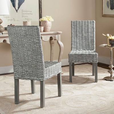 Transitional Gray White-Washed Parsons Side Chair with Cane Slat