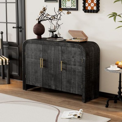 NicBex Retro Minimalist Curved Sideboard Cabinet, Buffet Cabinet with Adjustable Shelves Storage, Storage Cabinet, Kitchen Pantry Cabinet