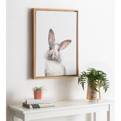 Natural Wood Framed Cute Rabbit Canvas Print for Nursery