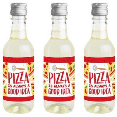 Big Dot of Happiness Pizza Party Time - Mini Wine & Champagne Bottle Label Stickers - Baby Shower or Birthday Party Favor Gift for Women & Men - 16 Ct