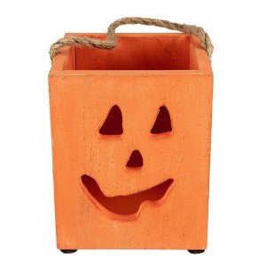 Northlight 6.25" Small Orange Wood Jack O Lantern Halloween Candle Lantern - 1 of 4