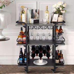 ZACHVO 3-Tier Bar Cart with Glass Holders & 8 Bottle Racks, Modern Kitchen Cart on Wheels, for Home & Outdoor - 1 of 4