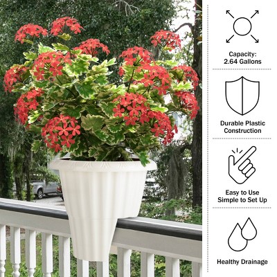 White Plastic Outdoor Railing Planter with Drainage Insert
