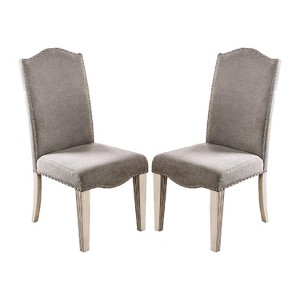 Simple Relax Set of 2 Side Chairs with Nailhead Trim Design in Gray and Antique White - 1 of 4