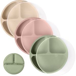 WeeSprout Baby Plates with Lids, Food Grade Silicone Divided Plates for Kids - 3 Pack - 1 of 4