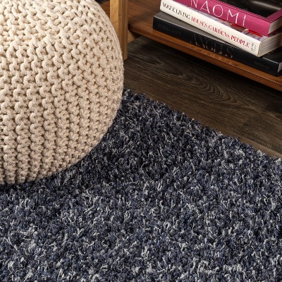 Denim Blue Rectangular Shag 4' x 6' Synthetic Area Rug
