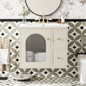 MOEPISY 24 inch Bathroom Vanity Set Wall Mounted for Small Space, Bathroom Cabinet with Ceramic Sink - 1 of 4