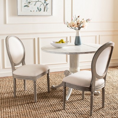 Beige Linen Upholstered Side Chair with Wood Carved Legs - Set of 2