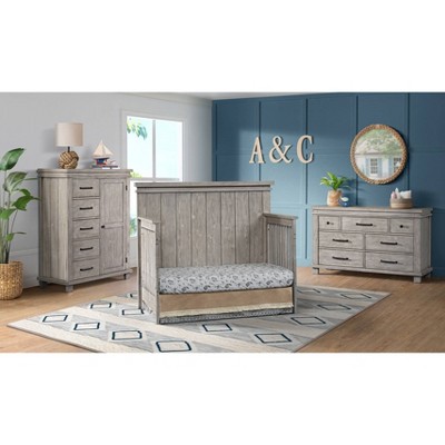 Stone Wash Solid Wood 4-in-1 Convertible Crib with Shiplap Detail