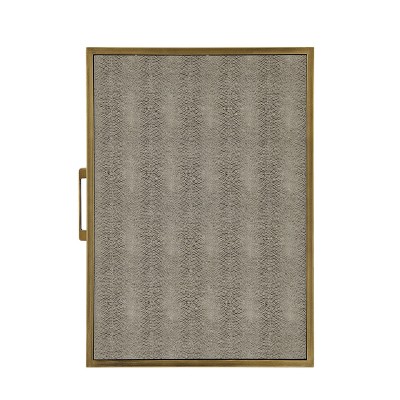 Chronicle Gray Faux Shagreen End Table with Gold Base