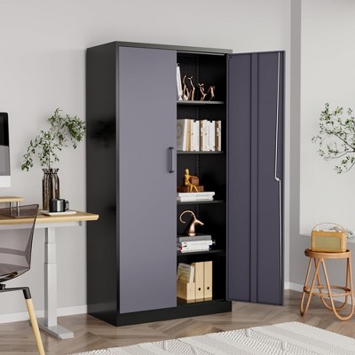 Mlezan Metal Storage Cabinets with Lock, Garage Storage Cabinet with 2 Door and 5 Adjustable Shelves, for Home, Office, Gym, Garage