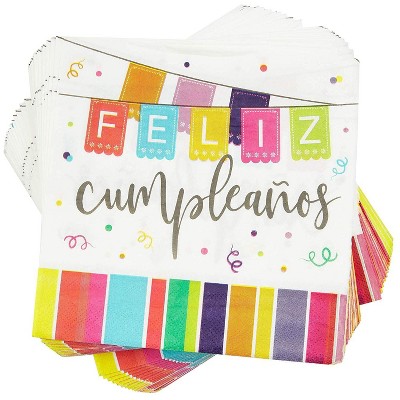 Sparkle and Bash 100 Pack Feliz Cumpleaños Paper Napkins 6.5" for Birthday Party Tableware Décor