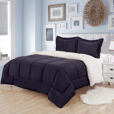 Photo 1 of *** 2 PACK***Faux Shearling Reversible to Solid Comforter All Season Warmth by Sweet Home Collection™ NAVY TWIN 