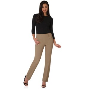 Rekucci Women's Pull-On Straight Leg Pants with Pockets & Tummy Control – Office Workwear Stretch Trousers - 1 of 4