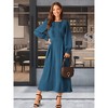 INSPIRE CHIC Women's Elegant Frilled Crewneck Midi Long Sleeve Pleated A-Line Flowy Dress with Pockets - 4 of 4