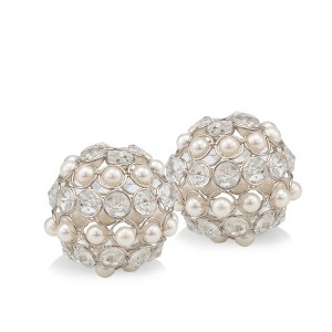 HomeRoots Set of Two Silver and Clear Faux Crystal and Pearl Decorative Orbs - 1 of 4