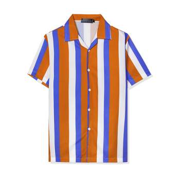 Lars Amadeus Men's Summer Irregular Stripe Printed Short Sleeves Button Down Contrasting Colors Shirts
