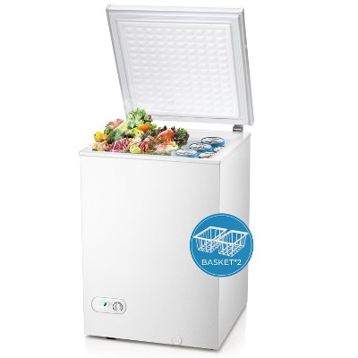 R.W.FLAME 3.5 Cu. Ft. Chest Freezer with 2 Removable Baskets, Defrost Drain, Adjustable Temperature, Energy Efficient, Top Opening Compact Freezer