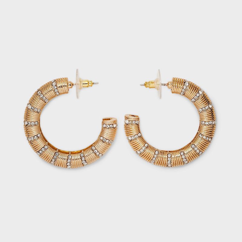 SUGARFIX by BaubleBar Gold and Crystal Hoop Earrings - Gold, 1 of 3