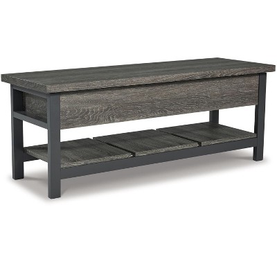 Rhyson 48" Brown Transitional Storage Bench with Plank Shelf