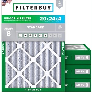 Filterbuy 20x24x4 Air Filter (4-Pack), Pleated MERV 8 Dust Defense Replacement HVAC AC Furnace Filters (Actual Size: 19.38 x 23.38 x 3.63) - 1 of 4
