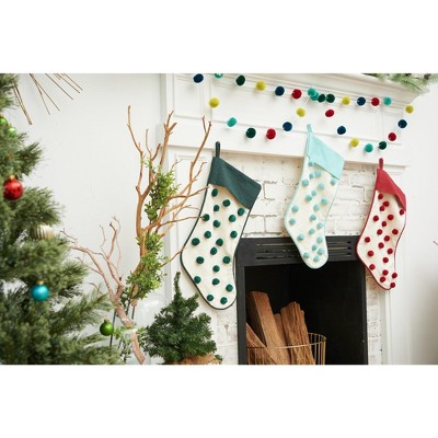 Aqua and White Tufted Dot Christmas Stocking