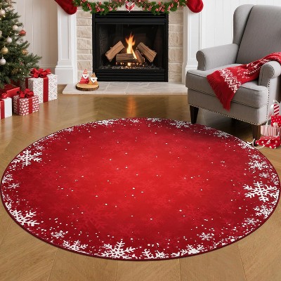 Washable Christmas Decorative Snowflake Area Rug Non-Slip Low Pile Indoor Xmas Rugs for Living Room Bedroom