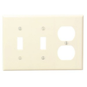 Leviton 3-Gang Plastic 2-Toggle/Duplex Outlet Wall Plate, Ivory - 1 of 1