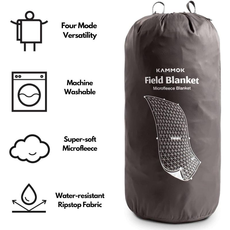 Kammok Field Blanket, Convertible and Wearable Sleeping Bag, Water Resistant Microfleece, Ripstop Nylon, With Stuff Sack, For Camping, 4 of 8