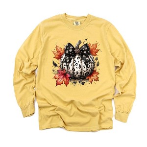 Simply Sage Market Women's Coquette Animal Print Pumpkin Long Sleeve Garment Dyed Tee - 1 of 4