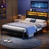 Furnulem Queen Bed Frame with Headboard 2 Fabric Drawers Bed Frame Featuring LED Lights Built-in Charging Station Storage No Box Spring Needed - 3 of 4
