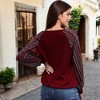 Anna-Kaci Women's Boho Waffle Knit Surplice Top with Patterned Long Sleeves - Medium, Burgundy - 4 of 4