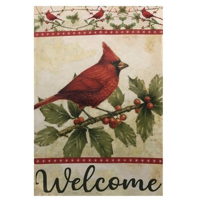 Northlight Red Cardinal with Holly Berries Welcome Outdoor Garden Flag 28" x 40"