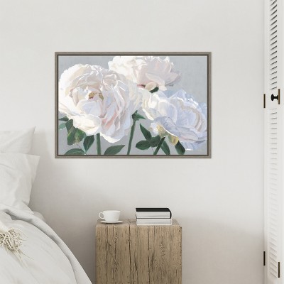 Essence of June I Gray Floral Canvas Wall Art with Distressed Greywash Frame