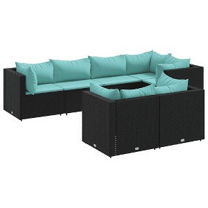 vidaXL Patio Lounge Set Set of 7 Black PE rattan 7 Piece Set Modular - 1 of 4