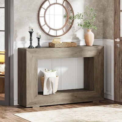 HDZNVF 47in Farmhouse Console Table with Storage Narrow Rustic Entryway Table with Open Shelf