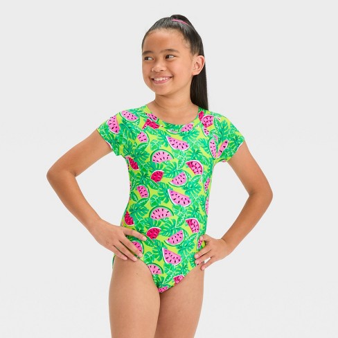 Girls Tropical Melon Fruit Printed One Piece Rash Guard Swimsuit Cat Jack Target